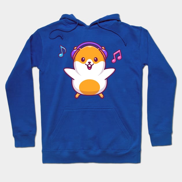 Cute Hamster Listening Music Cartoon Hoodie by Catalyst Labs